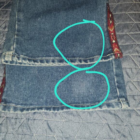 Vintage No Boundaries Size 15 (32x30) Cotton Split Flare Jeans Aztec Red Boho - Picture 2 of 10